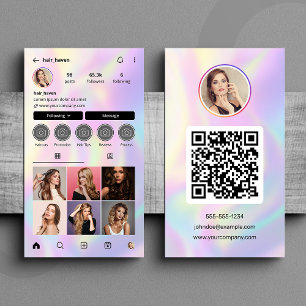 Tarjeta De Visita Elegante código QR de Instagram Holográfico estilo