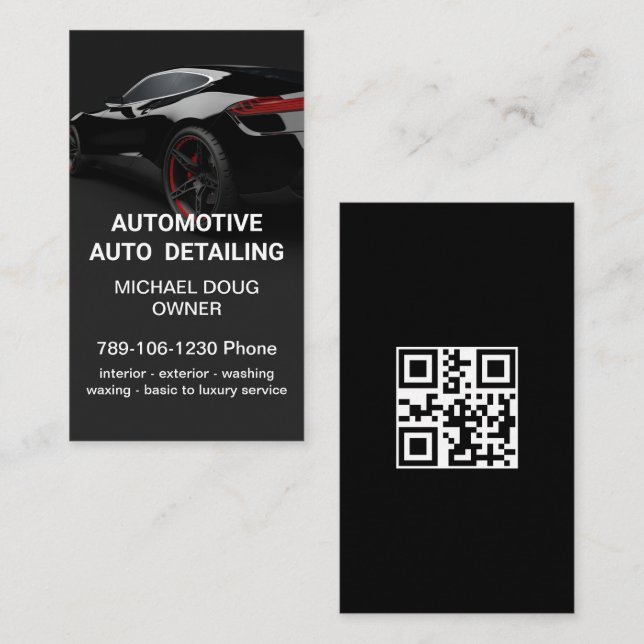 Tarjeta De Visita Elegante código QR de lavado de auto móvil blanco  (Anverso / Reverso)