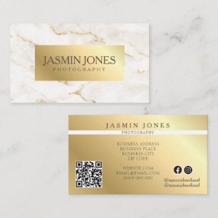 Tarjeta De Visita Elegante código QR de mármol dorado