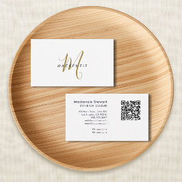 Tarjeta De Visita Elegante Código QR de Monograma con Letra Moderna 