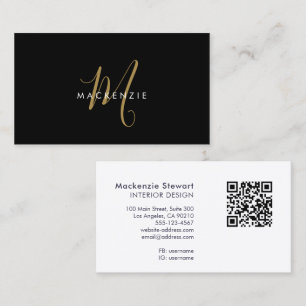 Tarjeta De Visita Elegante Código QR de Monograma de Letra Moderna e
