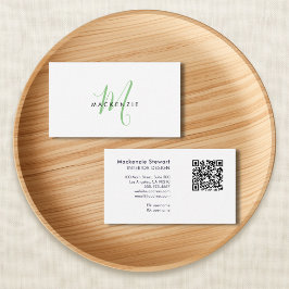 Tarjeta De Visita Elegante Código QR de Monograma de Letra Moderna V