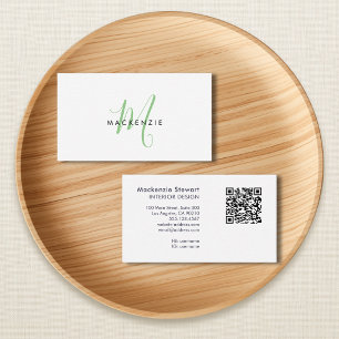 Tarjeta De Visita Elegante Código QR de Monograma de Letra Moderna V