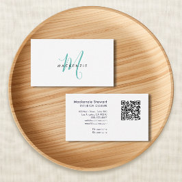 Tarjeta De Visita Elegante Código QR de Monograma de Letra Script Mo