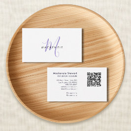 Tarjeta De Visita Elegante Código QR de Monograma de Letra Script Mo