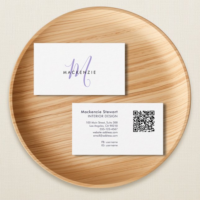 Tarjeta De Visita Elegante Código QR de Monograma de Letra Script Mo (Subido por el creador)