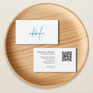 Tarjeta De Visita Elegante Código QR de Monograma de Letra Script Mo