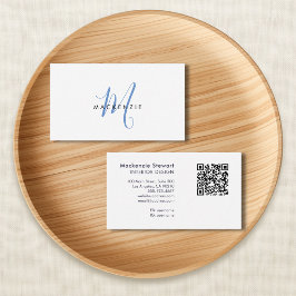 Tarjeta De Visita Elegante Código QR de Monograma de Letra Script Mo