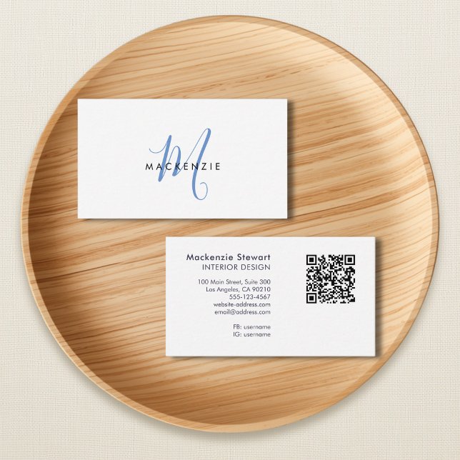 Tarjeta De Visita Elegante Código QR de Monograma de Letra Script Mo (Subido por el creador)