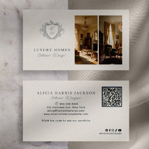 Tarjeta De Visita Elegante código QR de monograma diseñador de inter