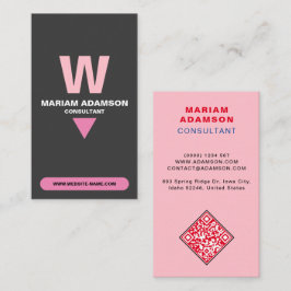Tarjeta De Visita Elegante (Código QR de Monograma) Rosa y Negro Mat