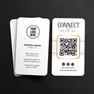 Tarjeta De Visita Elegante Código QR de Oro Blanco Conéctate Con Nos