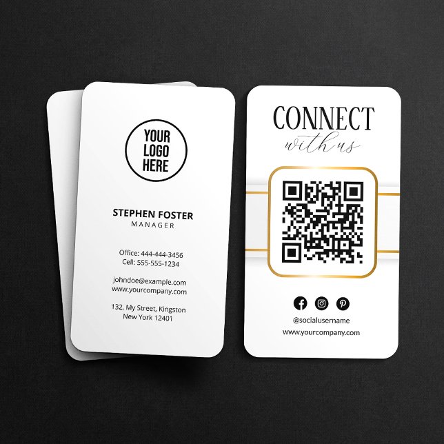 Tarjeta De Visita Elegante Código QR de Oro Blanco Conéctate Con Nos (Subido por el creador)