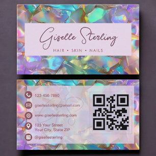 Tarjeta De Visita Elegante código QR de piedra preciosa de ópalo mod