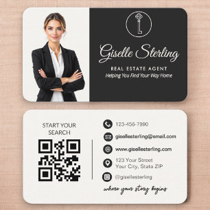 Tarjeta De Visita Elegante código QR del agente inmobiliario en foto
