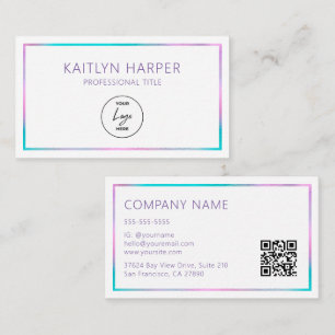 Tarjeta De Visita Elegante código QR del logotipo con marco de lámin