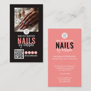 Tarjeta De Visita Elegante código QR del logotipo de coral negro Fot