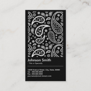 Tarjeta De Visita Elegante código QR del patrón de paisley blanco y 
