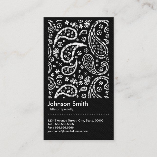 Tarjeta De Visita Elegante código QR del patrón de paisley blanco y  (Anverso)