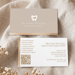 Tarjeta De Visita Elegante código QR dorado de la consulta dental To