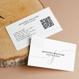 Tarjeta De Visita Elegante código QR en blanco y negro monograma