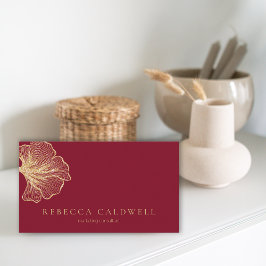 Tarjeta De Visita Elegante código QR floral rojo de rubí