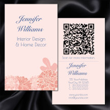 Elegante código QR floral rosa rubor y azul marino