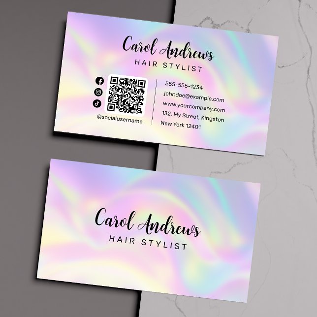 Tarjeta De Visita Elegante Código QR Holográfico Pastel Holográfico  (Subido por el creador)