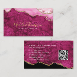 Tarjeta De Visita Elegante código QR magenta rosa mármol ágata geoda