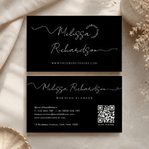 Tarjeta De Visita Elegante código QR minimalista con letra caligráfi