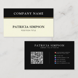 Tarjeta De Visita Elegante código QR minimalista en negro y crema ma