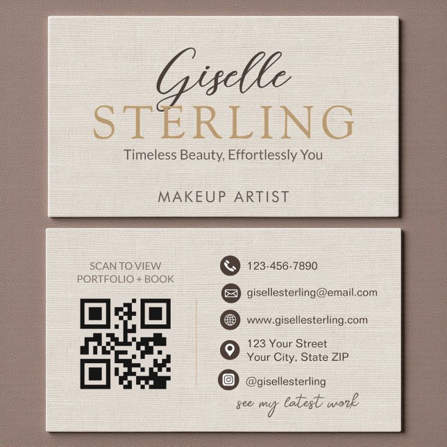 Tarjeta De Visita Elegante código QR moderno con letra script de lin (Subido por el creador)