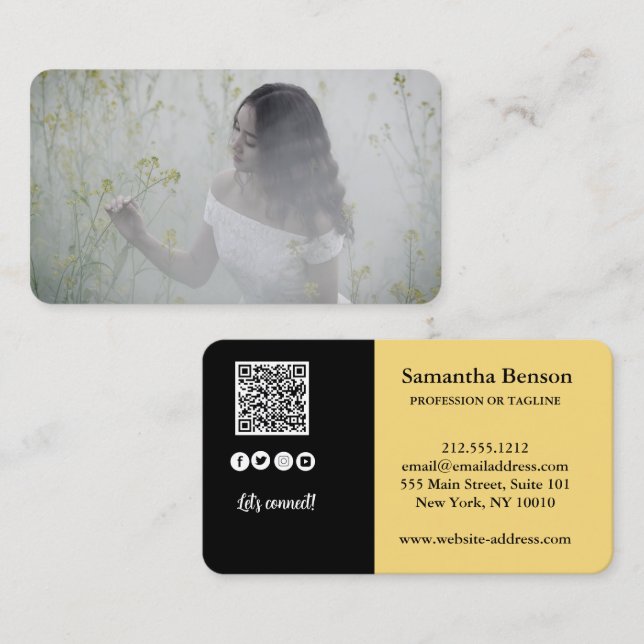 Tarjeta De Visita Elegante código QR moderno foto iconos de medios s (Anverso / Reverso)