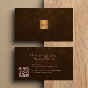 Tarjeta De Visita Elegante código QR moderno monogramado en oro