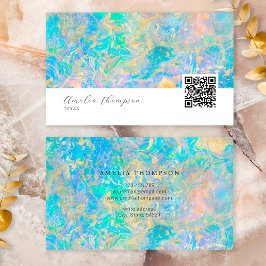 Tarjeta De Visita Elegante Código Qr Moderno Piedra Ópalo Dorada