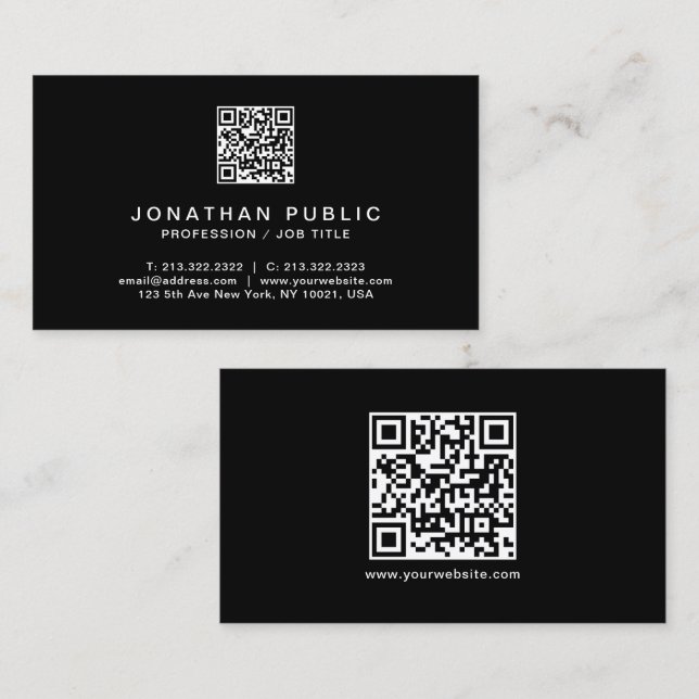 Tarjeta De Visita Elegante código QR moderno profesional en blanco y (Anverso / Reverso)