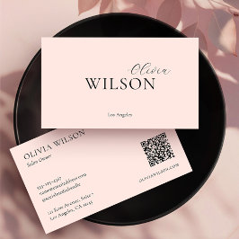 Tarjeta De Visita Elegante código QR moderno profesional Rubor rosa