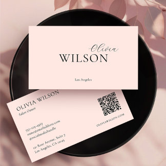 Tarjeta De Visita Elegante código QR moderno profesional Rubor rosa
