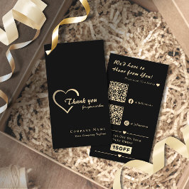 Tarjeta De Visita Elegante código QR negro y oro brillante de corazó