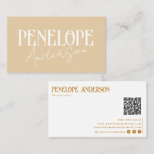 Tarjeta De Visita Elegante Código QR Neutral Boho Beige Minimal Mode