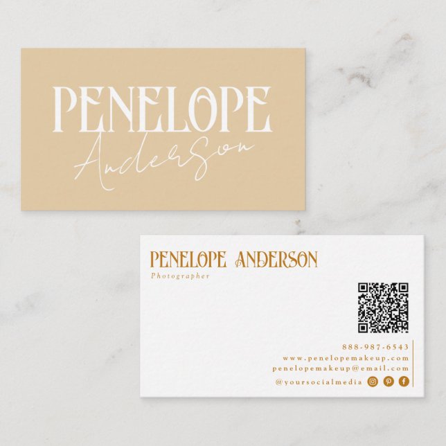 Tarjeta De Visita Elegante Código QR Neutral Boho Beige Minimal Mode (Anverso / Reverso)