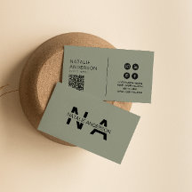 Elegante Código QR Neutral Verde Monograma Boho