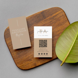 Tarjeta De Visita Elegante código QR neutro Boho moderno exclusivo m