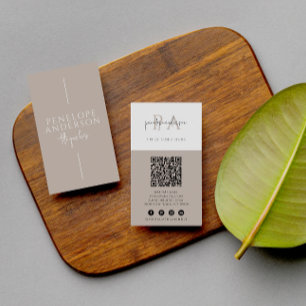 Tarjeta De Visita Elegante código QR neutro Minimalista Boho moderno
