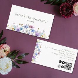 Tarjeta De Visita Elegante código QR para flores silvestres botánica