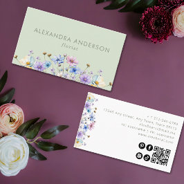 Tarjeta De Visita Elegante código QR para flores silvestres botánica