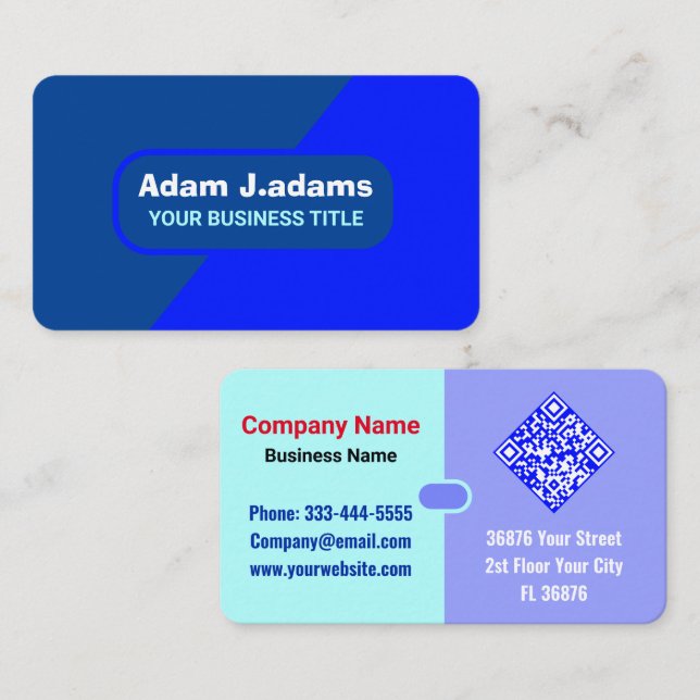 Tarjeta De Visita (Elegante código QR) Profesional azul moderno (Anverso / Reverso)