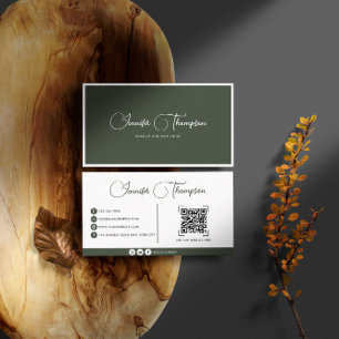 Tarjeta De Visita Elegante código QR profesional de escritura verde