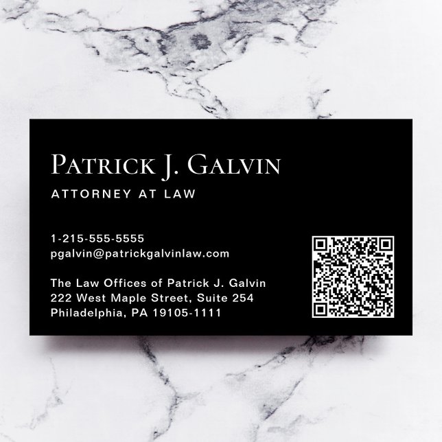 Tarjeta De Visita Elegante código QR profesional negro (Capture attention, make connections, and leave a lasting impression with our modern QR business card)