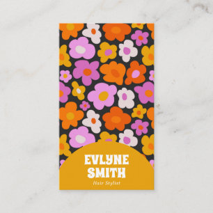 Tarjeta De Visita Elegante código QR retro amarillo Boho Groovy Flor